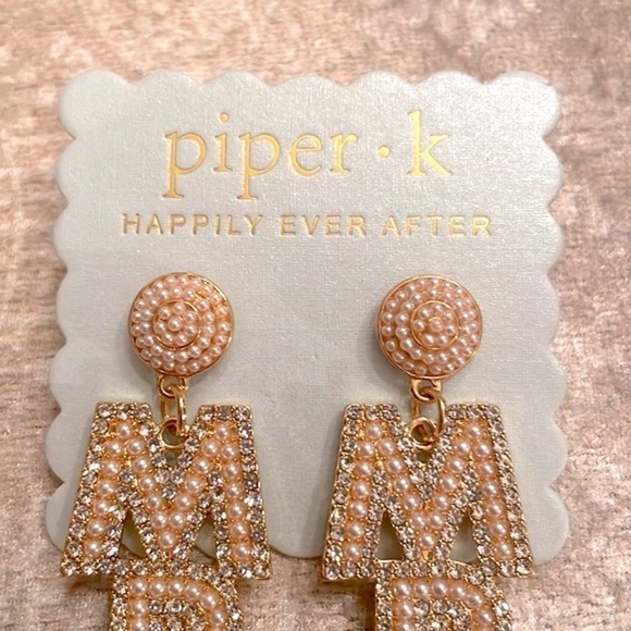 Brand New Piper K MRS Rhinestone Cultured Pearl Drop Earrings Wedding Bride - Picture 6 of 10